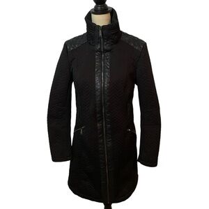 BCBGeneration Black Herringbone Quilted Faux Leather Trench Jacket in Sz S